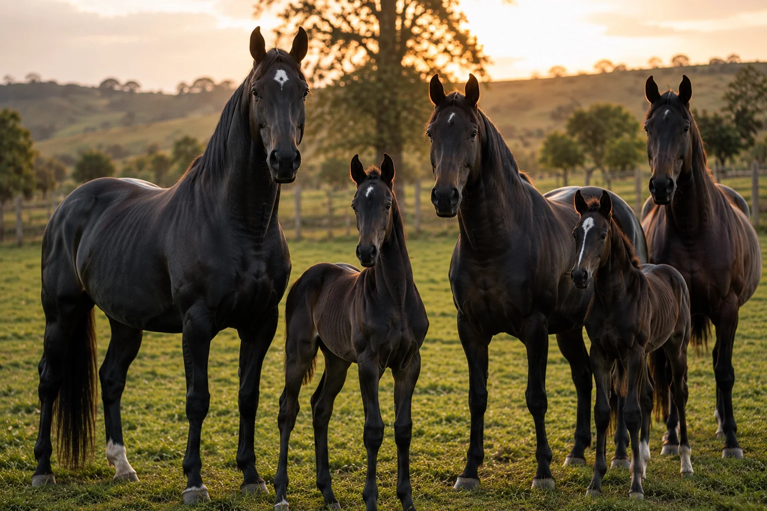 Éguas e potros no haras, origem da gestão de genética equina