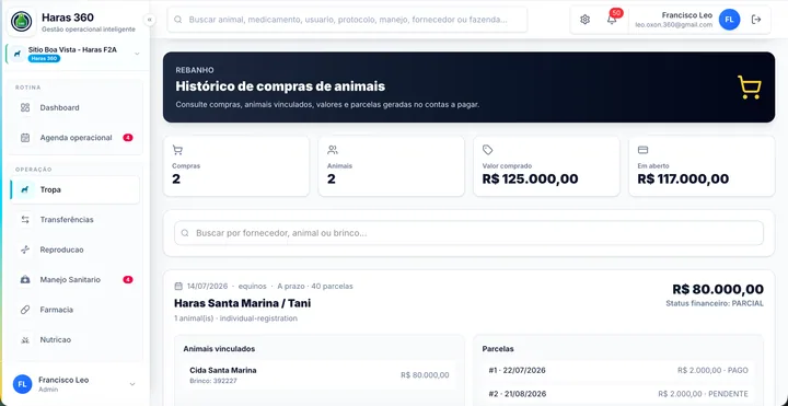Histórico de compras e parcelas