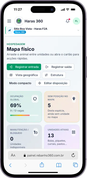Resumo de ocupação — Haras 360 em celular