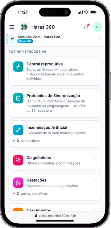 Rotinas da central reprodutiva — Haras 360 em celular